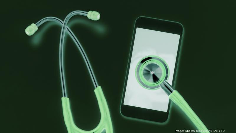 Telemedicine, stethoscope connecting to a smart phone online to connect to a healthcare professional to diagnose a health condition.