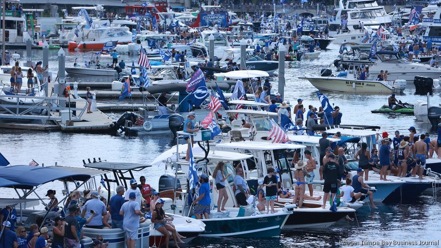 Scenes from the Tampa Bay Lightning boat parade in downtown Tampa