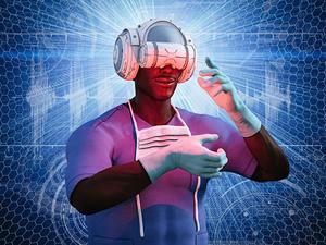 Surgeon using virtual reality helmet