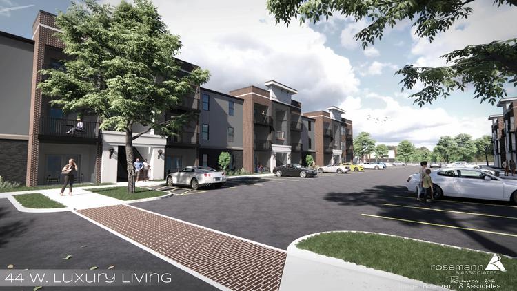 A rendering of 44 West Luxury Living, a 204-unit multifamily development planned for Valley Park.