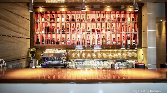 A bar with drinks display in a prestigious restaurant