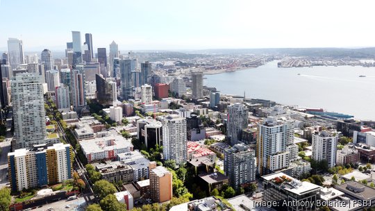 Belltown and Elliott Bay waterfront in Seattle