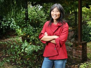 Leafly CEO, attorney Yoko Miyashita is pictured in the backyard of her home in Seattle, September 22, 2021.