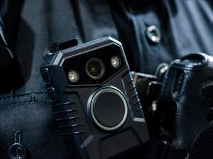 Close-up of police body camera