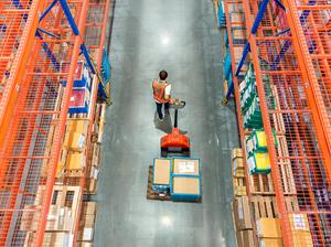 High angle view of Male warehouse worker.