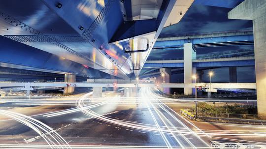 traffic. cars. Connection with dynamic fibre optic light trail