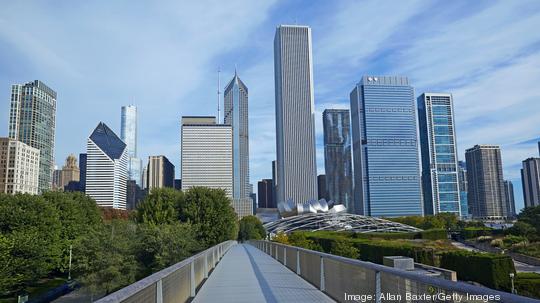 Skyscrapers in Chicago with Nichols Bridgeway