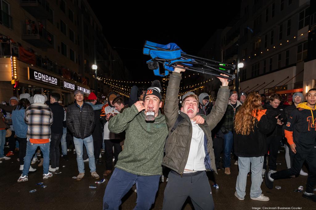 Bengals fans celebrate in the streets of Cincinnati