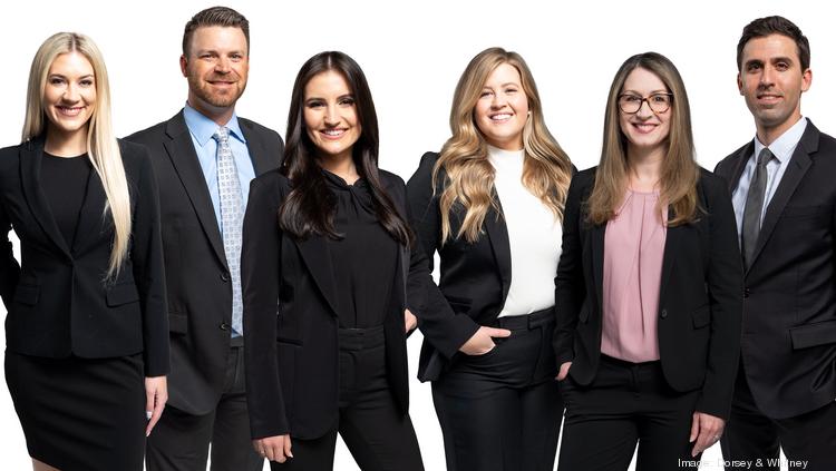 Six more attorneys have joined Dorsey & Whitney's new Phoenix office. From left: Julie Walters, associate; Gabriel Hartsell, partner; Madison Burr, associate; Hannah Torres, associate; Alissa Brice Castañeda, partner, and Michael Galen, associate.