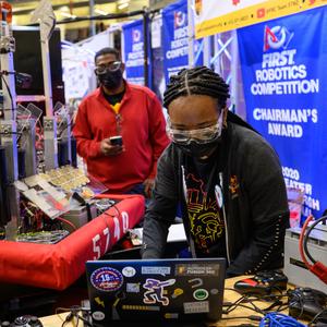 Participants in the Greater Pittsburgh Regional FIRST Robotics Competition on Friday, March 18, 2022, at the Convocation Center at California University of Pennsylvania, in California, Pennsylvania. The competition runs March 16-19th, winners go on to com