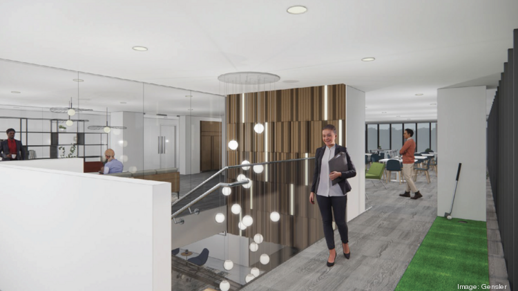 Munsch Hardt Kopf & Harr's expanded offices will include offices for 80 attorneys, an internal stairwell between the two floors, a work café that will be outfitted with an indoor putting green, flexible conference rooms, a bar for social gatherings, glass doors and walls, and drop seals on doors and interior walls to the attached deck to provide soundproof workspaces.