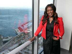 Zillow executive Ebun Onagoruwa is pictured in corporate headquarters in the Russell Investments Building in Seattle