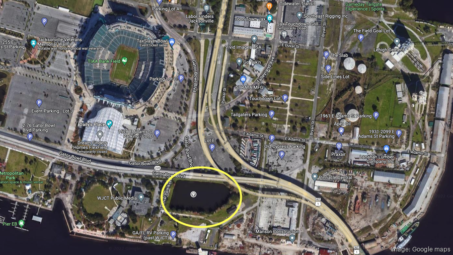 Aerial view of the Jacksonville Jaguars stadium on Google Maps