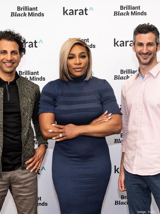 Karat CEO Mohit Bhende, Serena Williams, and Karat President Jeffrey Spector at eMerge Americas in Miami on April 22.v1