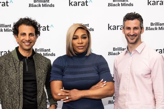 Karat CEO Mohit Bhende, Serena Williams, and Karat President Jeffrey Spector at eMerge Americas in Miami on April 22.v1