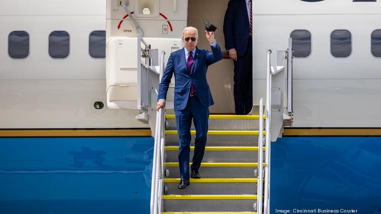 President Joe Biden touches down at Cincinnati/Northern Kentucky International Airport Friday morning ahead of a speech he delivered in Hamilton.