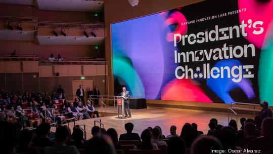 President Bacow speaks at President's Innovation Challenge