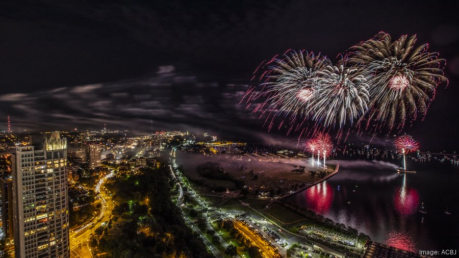 See return of July 3rd fireworks from the top of the Northwestern