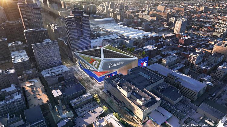 A rendering of the proposed $1.3 billion arena the 76ers are planning to build in Center City.
