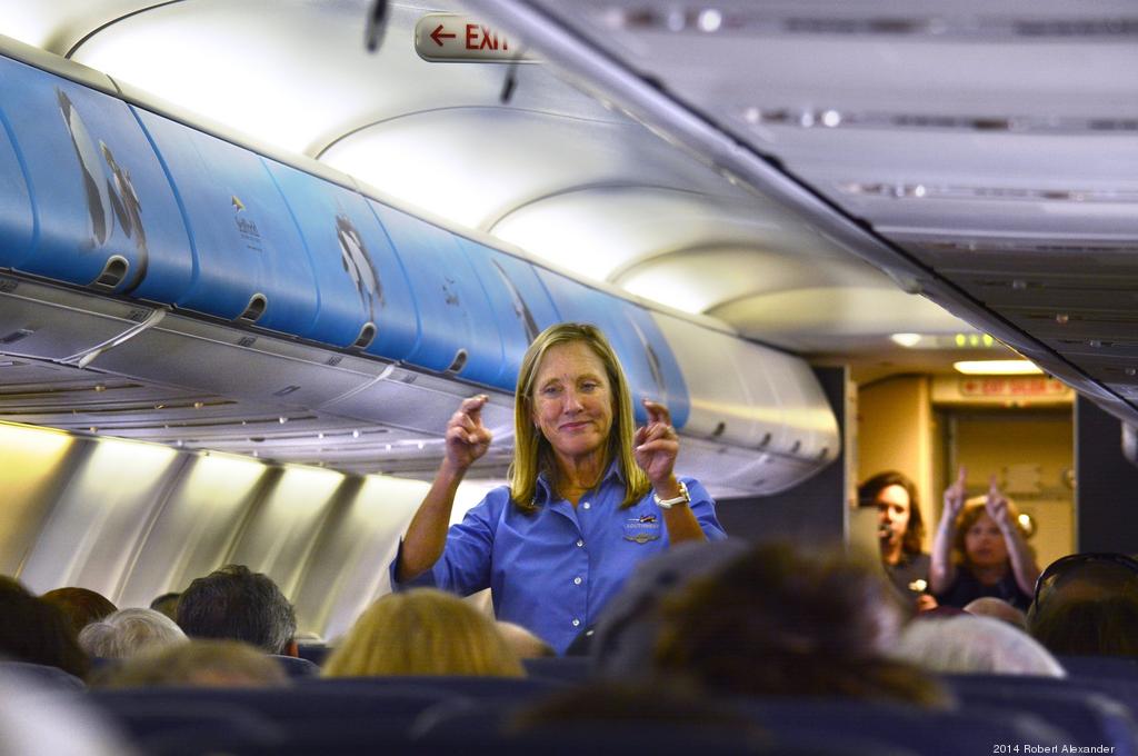 Flight Attendant Sitting In A Jump Seat With A Telephone High-Res Stock  Photo - Getty Images