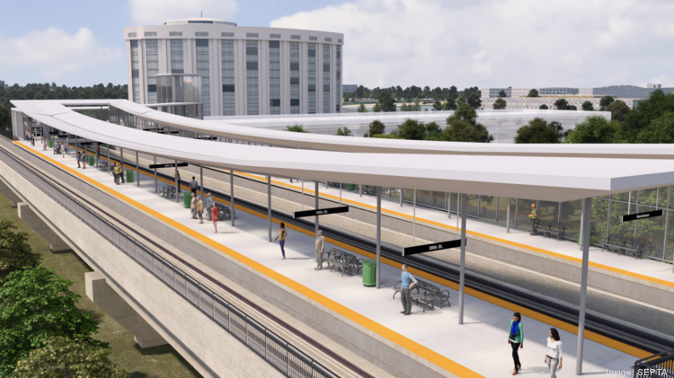 A rendering of a proposed King of Prussia Rail train station at First Avenue and Moore Road.