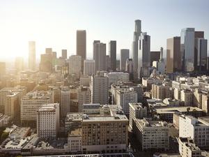 Cityscape at sunset, Los Angeles, Los Angeles County, California, USA