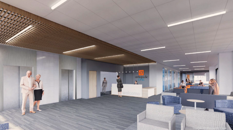 A rendering of the lobby area at Orthopedic One's new headquarters.