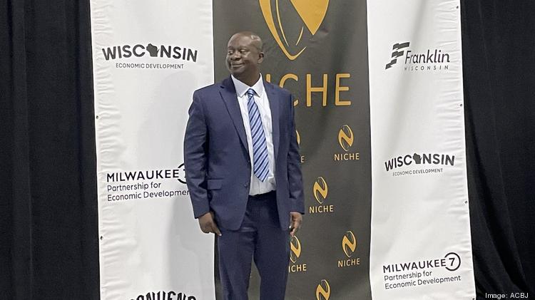Niche Cocoa Industry founder Edmund Poku at Tuesday's announcement of the company's plan to open a first U.S. production plant in Franklin.