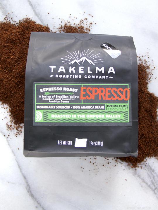 Takelma espresso bag on ground espresso