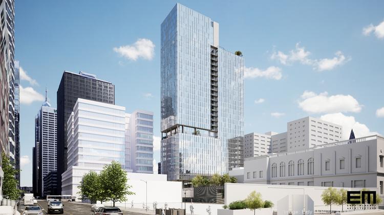An artist's rendering of a 31-story apartment tower being proposed by Parkway Corp. at 21st and Ludlow streets in Center City.
