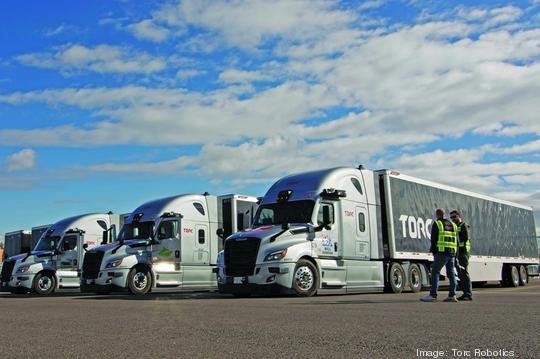 Autonomous trucks in lot