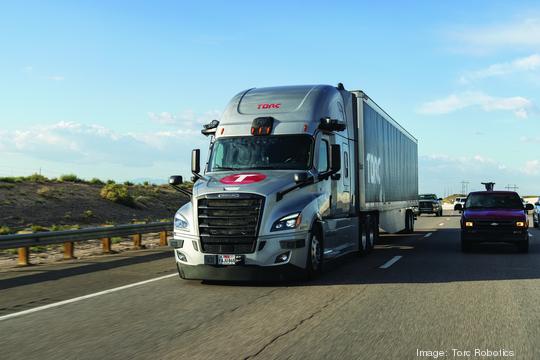 Autonomous truck on road