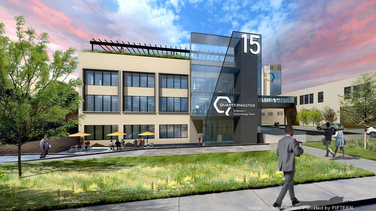 A rendering shows part of the future Quartermaster Science and Technology Park in South Philadelphia. The 24-acre campus is planned to have six buildings with 1 million square feet of life science space.