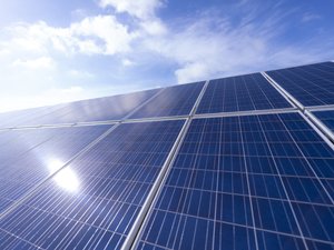 detail view of solar panel under the sunny blue sky