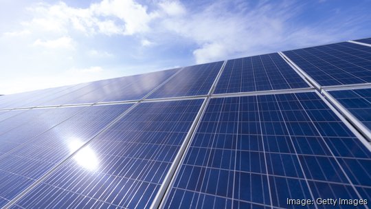 detail view of solar panel under the sunny blue sky