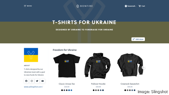 Screenshot of Slingshot Ukraine T-shirts