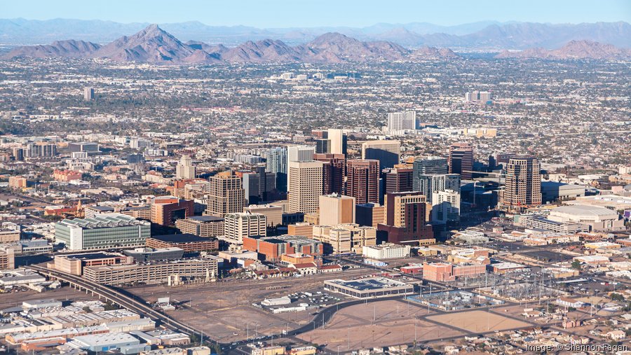 Downtown Phoenix Aerial View from airplane