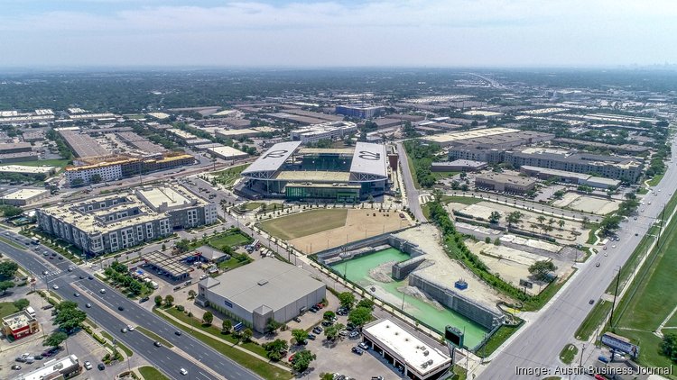 Kilroy Realty has paused construction of Stadium Tower — the site filled with water in the foreground — but there are still plenty of intriguing developments that could rise in North Austin in the coming years. ARNOLD WELLS / ABJ