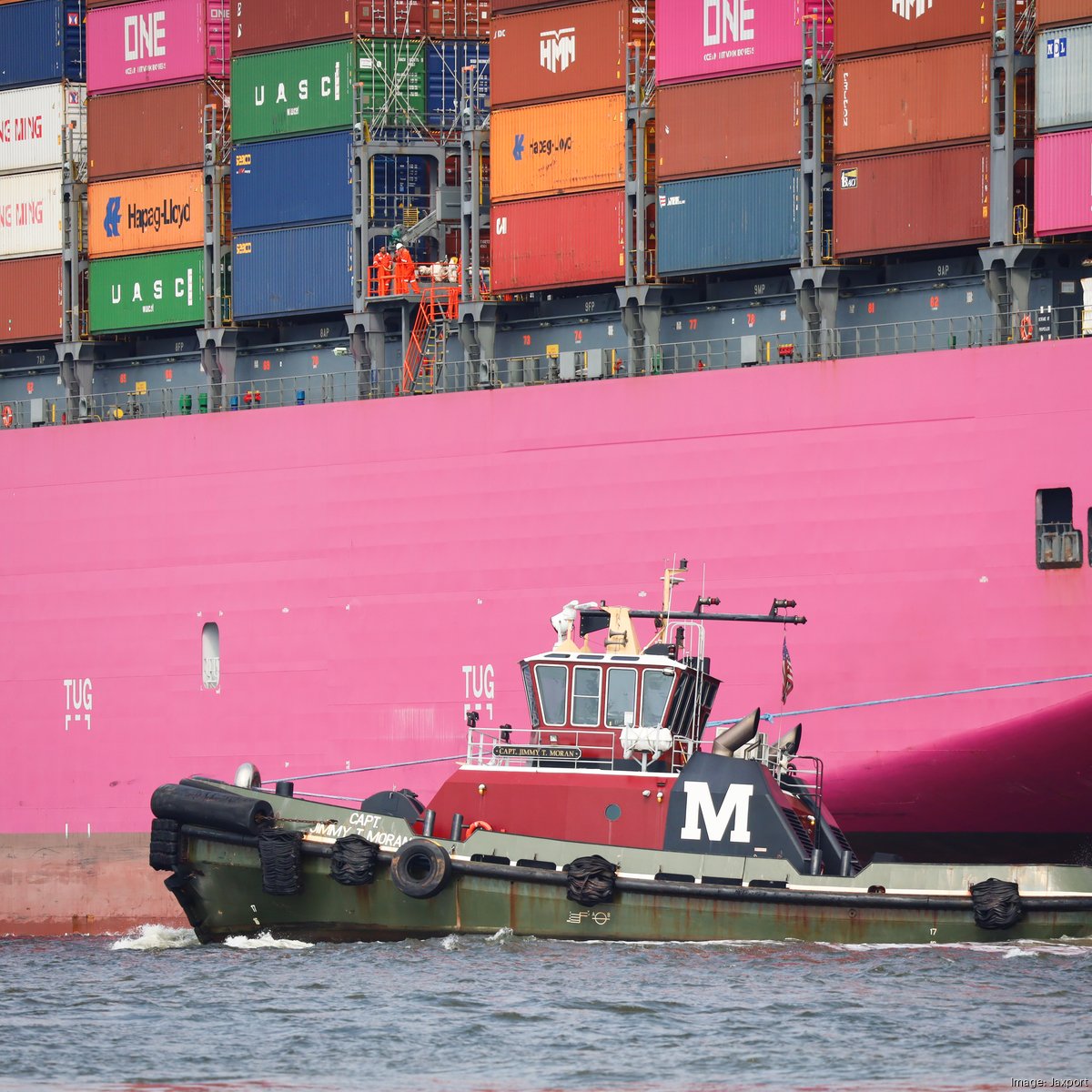 Pink container ship docks at JAXPORT