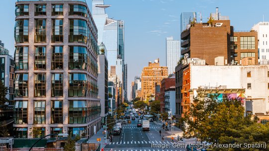 Modern residential buildings and Hudson Yards skyscrapers in Chelsea, New York, USA