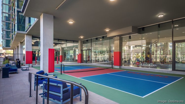 A pickleball arena is one of the amenities at 7190 Optima Kierland, which is now moving in residents.