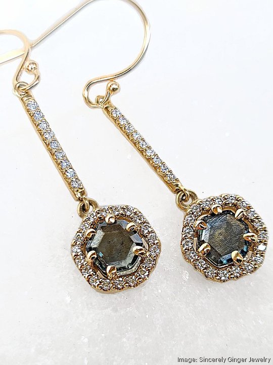 Sincerely Ginger Jewelry 14K Montana Sapphire and Diamond Earrings in Yellow Gold