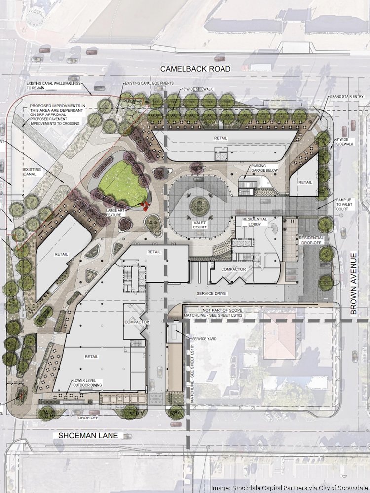 The proposed site plan for Stockdale Capital Partners' Scottsdale City Center project.