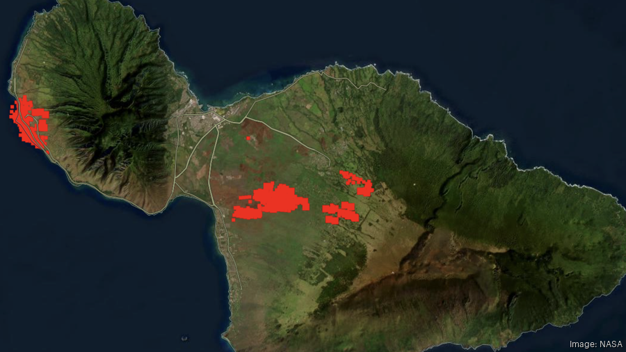 Map of Hawaii's fires via NASA Pacific Business News