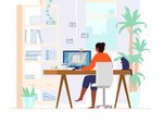 Home Office Interior. Freelancer At Work.