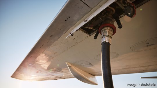 Refueling of airplane at airport