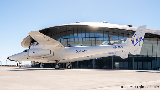 Virgin Galactic VMS Eve in front of Gateway to Space