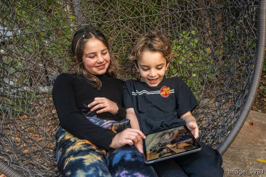 Eva Farzin-Horton, 8, and her brother Ari, 7, use the Betweened app made by Carla Engelbrecht, the CEO and Founder of Betweened, a family-friendly social media app.