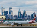 American Airlines plane with Philadelphia skyline