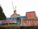 Amazon funded housing is seen under construction in front of the former Pacific Medical Tower in Seattle